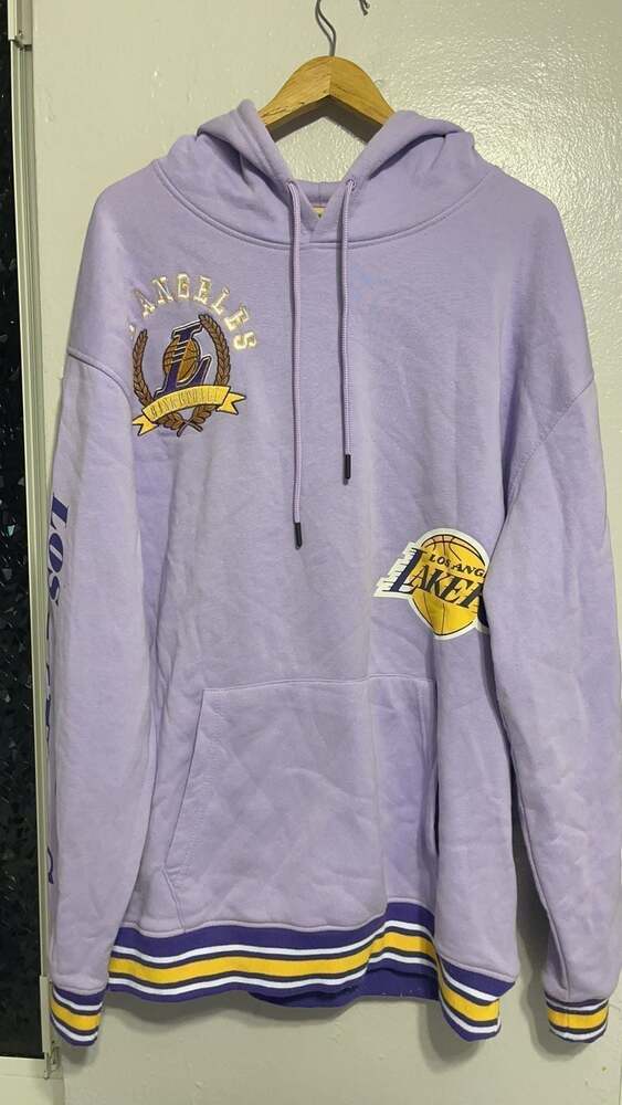 Los Angeles Lakers Purple Sweatshirt Hoodie with Emblems and Striped Trim